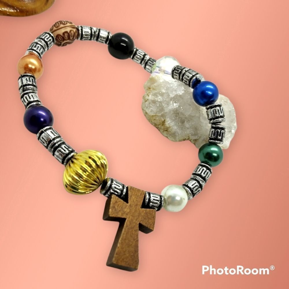 Wooden beaded colorful rosary‎ bracelet